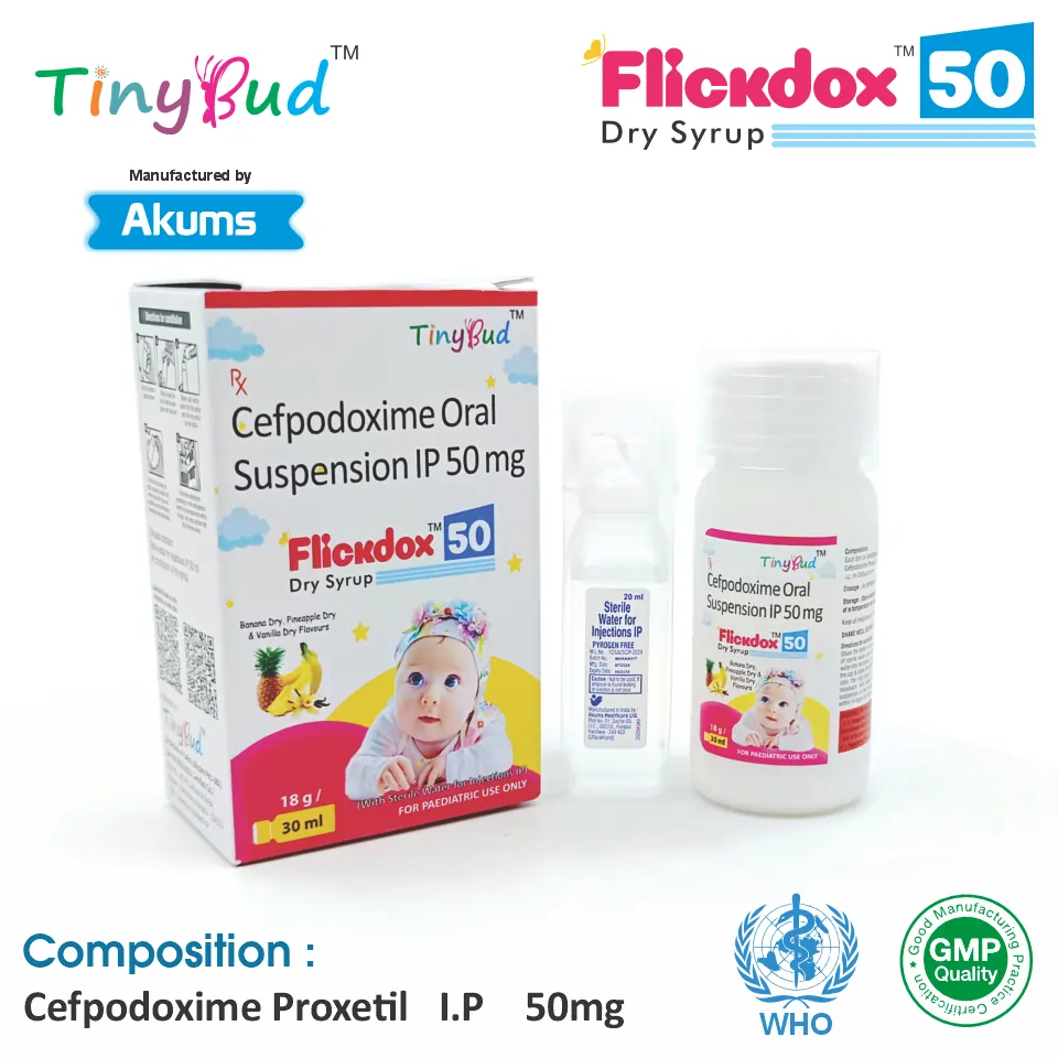Cefpodoxime Proxetil 50mg/5ml Dry Syrup at Best Price in PCD Pharma Franchise for Antibiotic and Bacterial Infections, Pediatric Use.